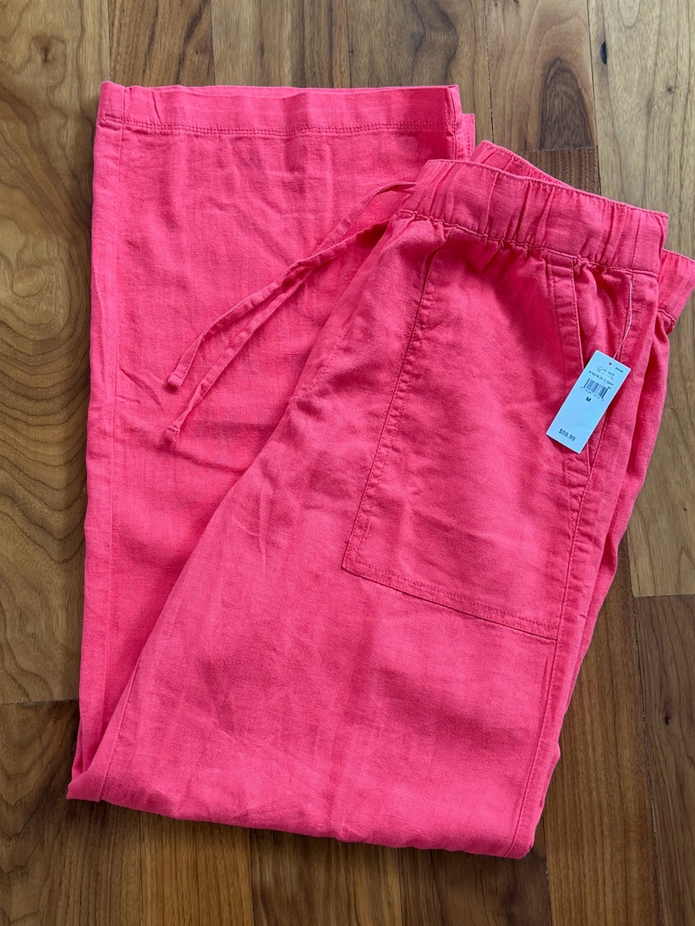 NWT GAP Women’s Mid Rise Linen Blend Wide Leg Pants Cayenne Pink Coral Red Sz M